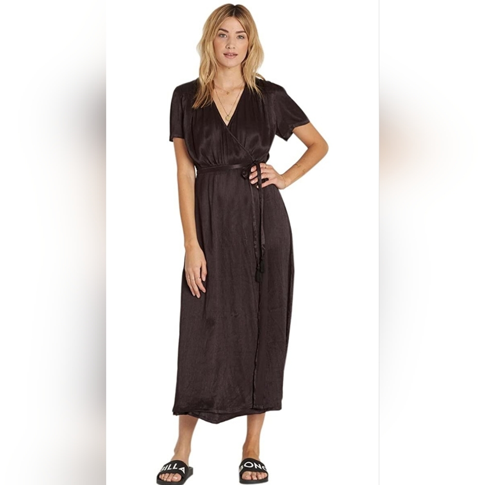 Billabong Black Wrap Lusty Weekend Midi Dress SMALL